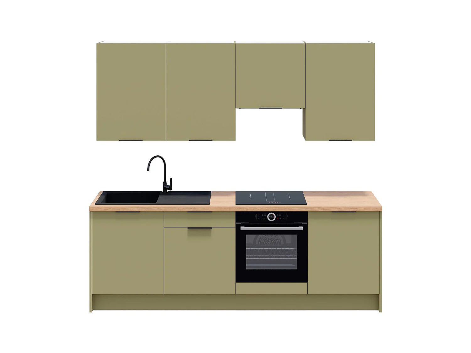 Ensemble de 8 meubles de cuisine - L. 245 cm - vert olive - Luzia