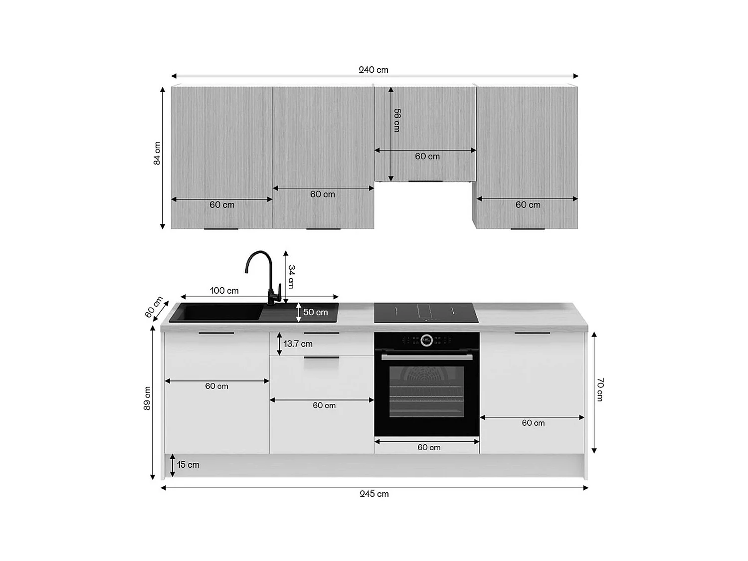 Ensemble de 8 meubles de cuisine - L. 245 cm - vert olive - Luzia