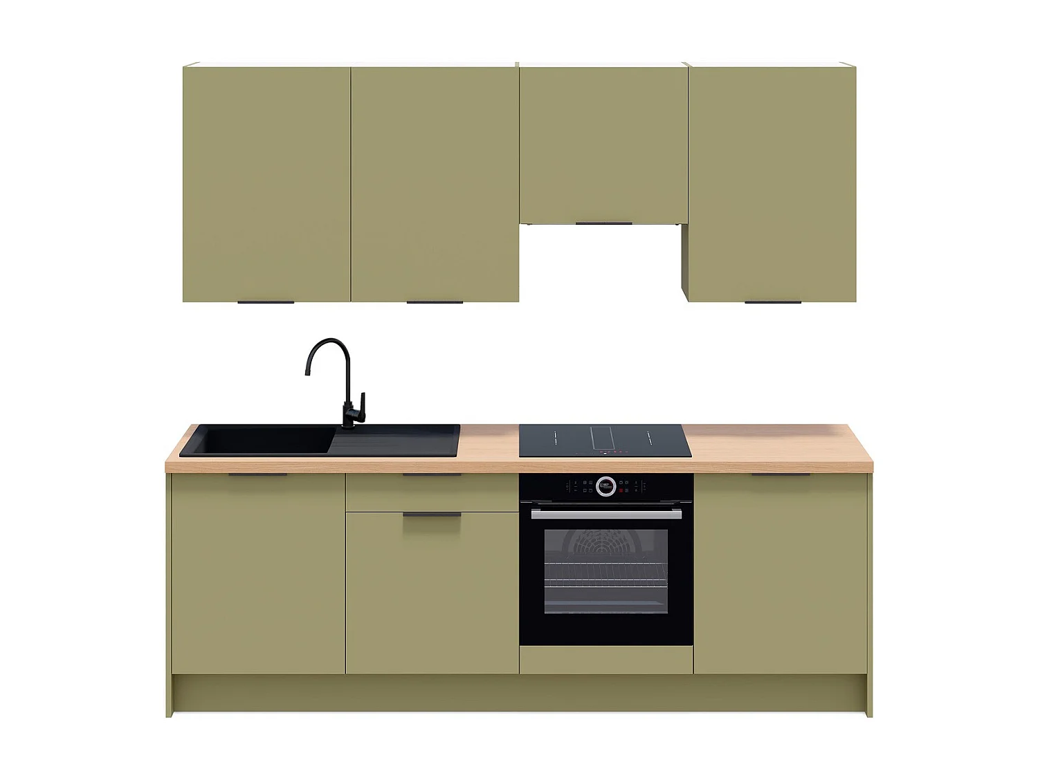 Ensemble de 8 meubles de cuisine - L. 245 cm - vert olive - Luzia