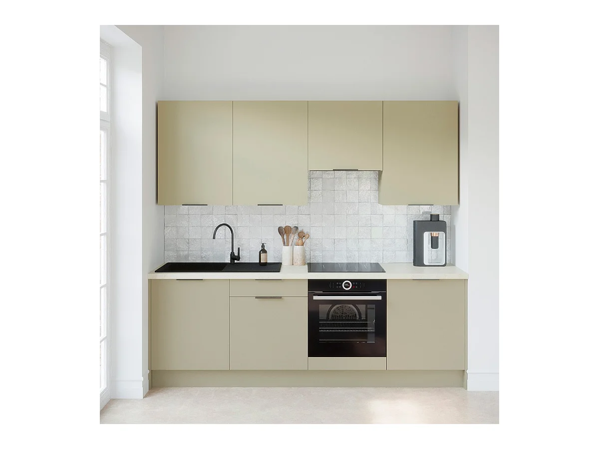 Ensemble de 8 meubles de cuisine - L. 245 cm - vert sauge - Luzia