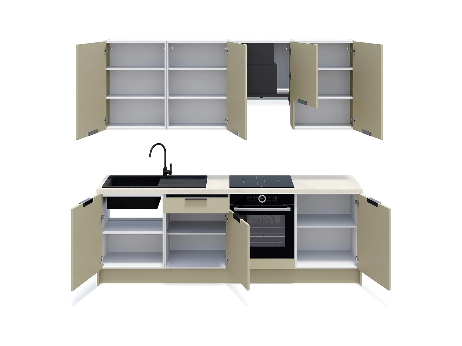 Ensemble de 8 meubles de cuisine - L. 245 cm - vert sauge - Luzia