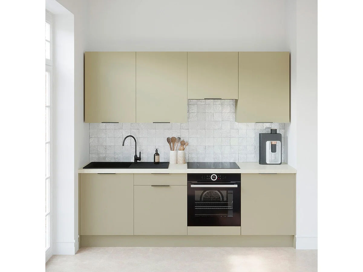 Ensemble de 8 meubles de cuisine - L. 245 cm - vert sauge - Luzia