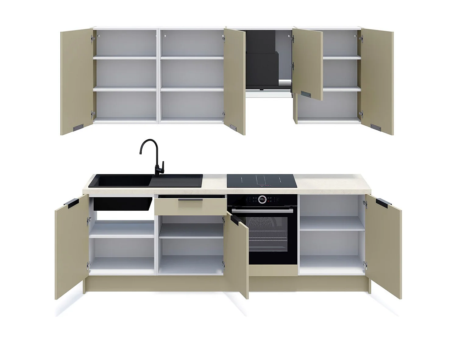 Ensemble de 8 meubles de cuisine - L. 245 cm - vert sauge - Luzia