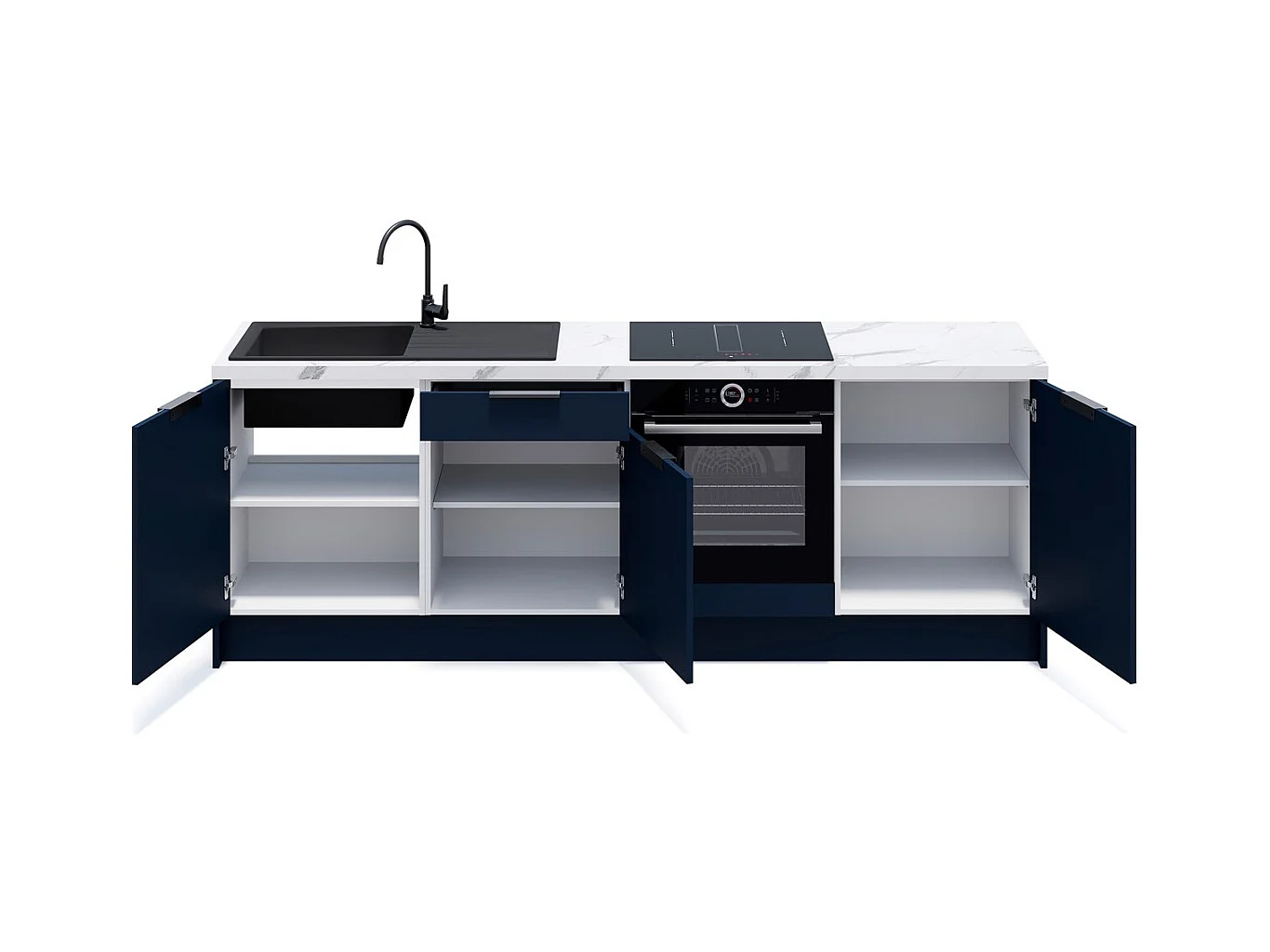 Meubles bas de cuisine - L. 245 cm - bleu marine - Luzia