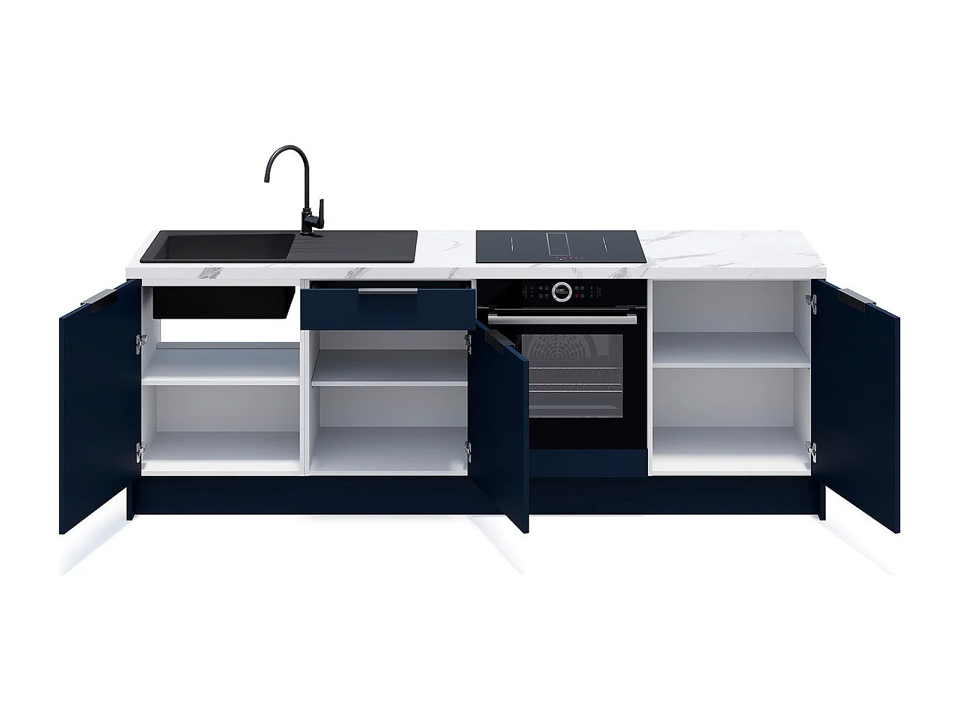 Meubles bas de cuisine - L. 245 cm - bleu marine - Luzia