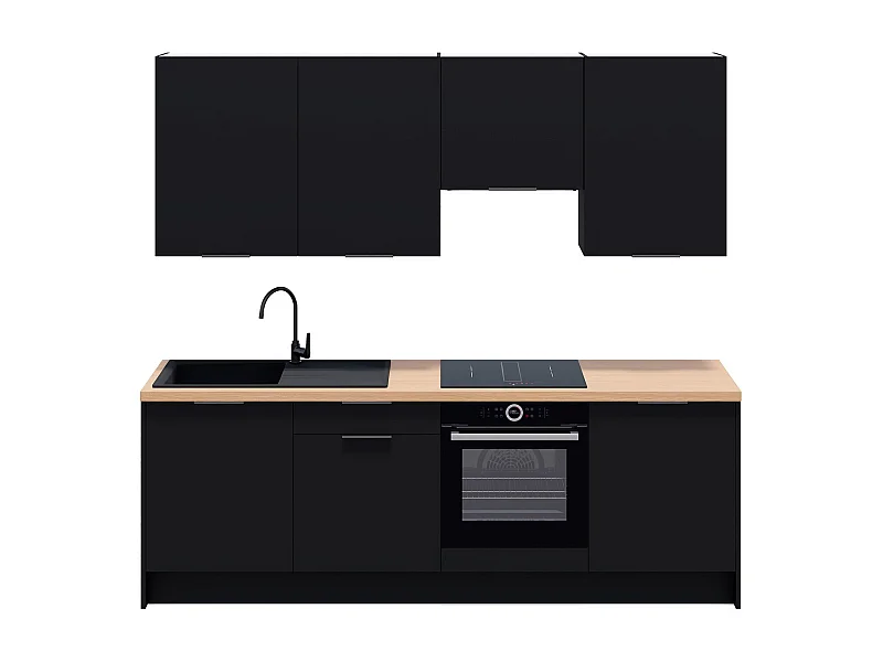 Ensemble de 8 meubles de cuisine - L. 245 cm - noir - Luzia