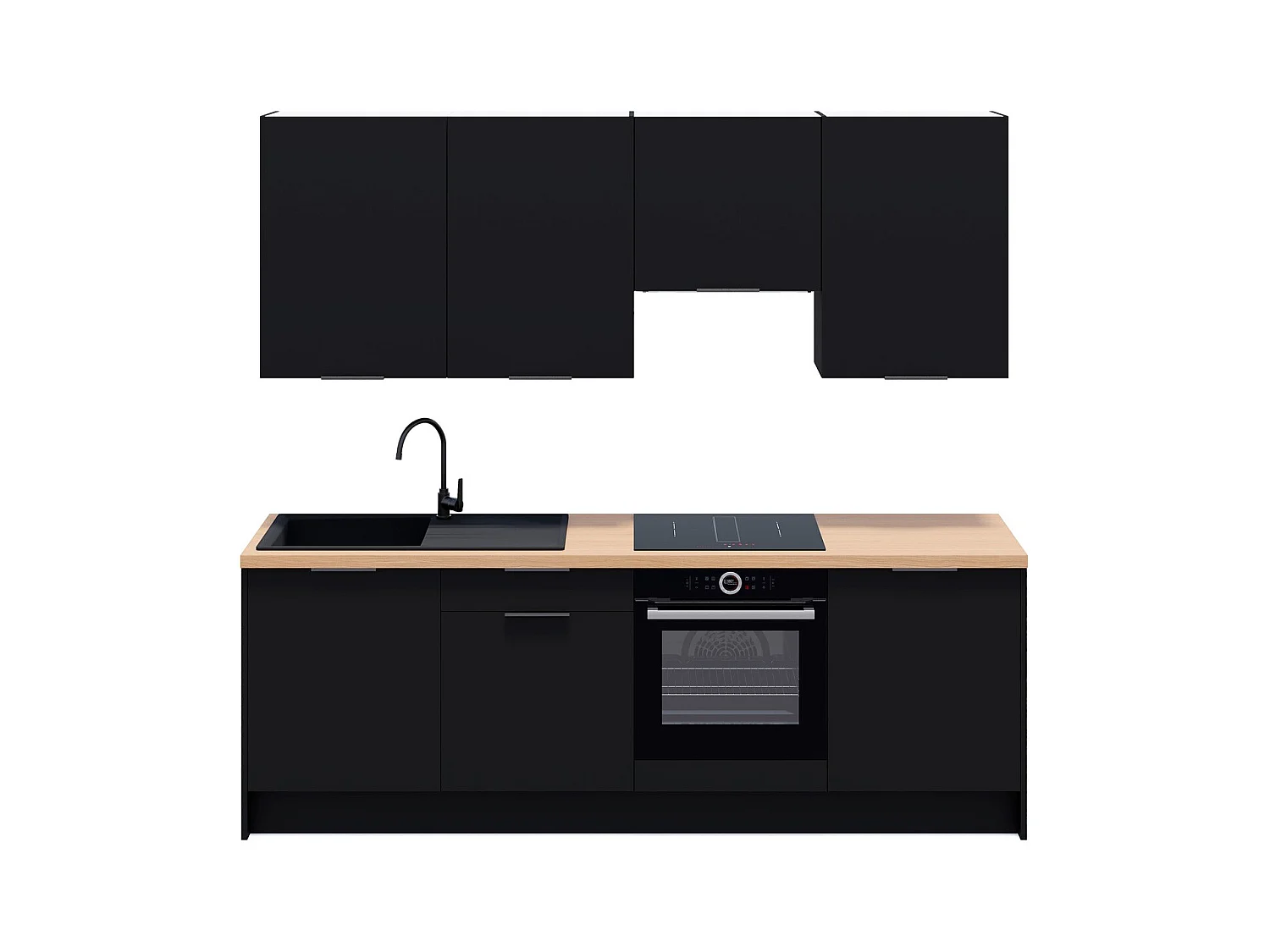 Ensemble de 8 meubles de cuisine - L. 245 cm - noir - Luzia