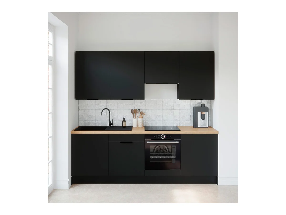 Ensemble de 8 meubles de cuisine - L. 245 cm - noir - Luzia