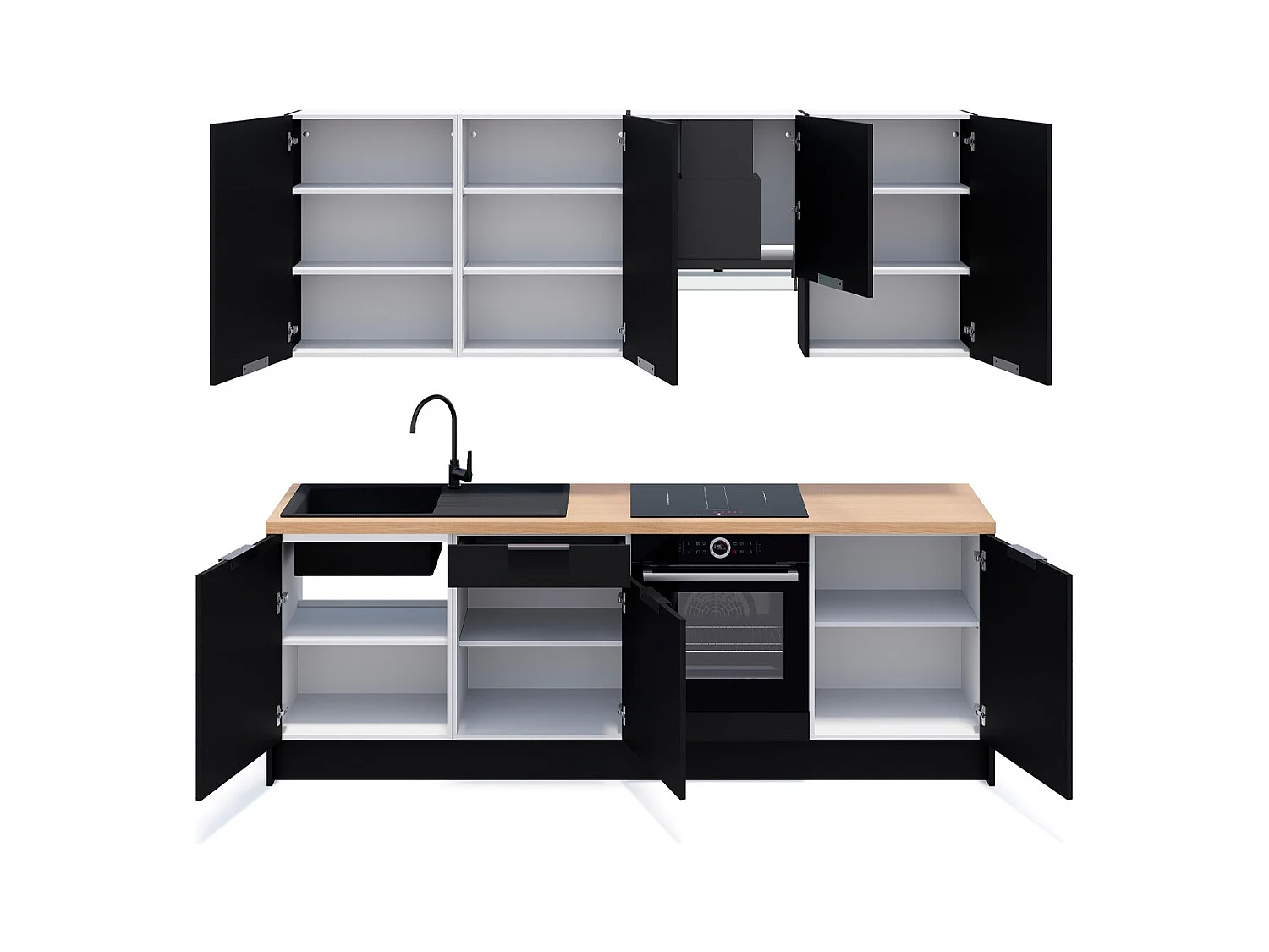 Ensemble de 8 meubles de cuisine - L. 245 cm - noir - Luzia
