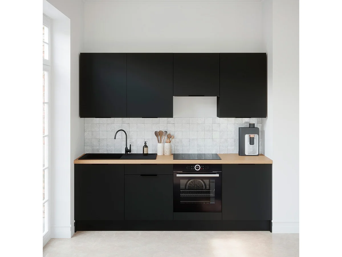 Ensemble de 8 meubles de cuisine - L. 245 cm - noir - Luzia