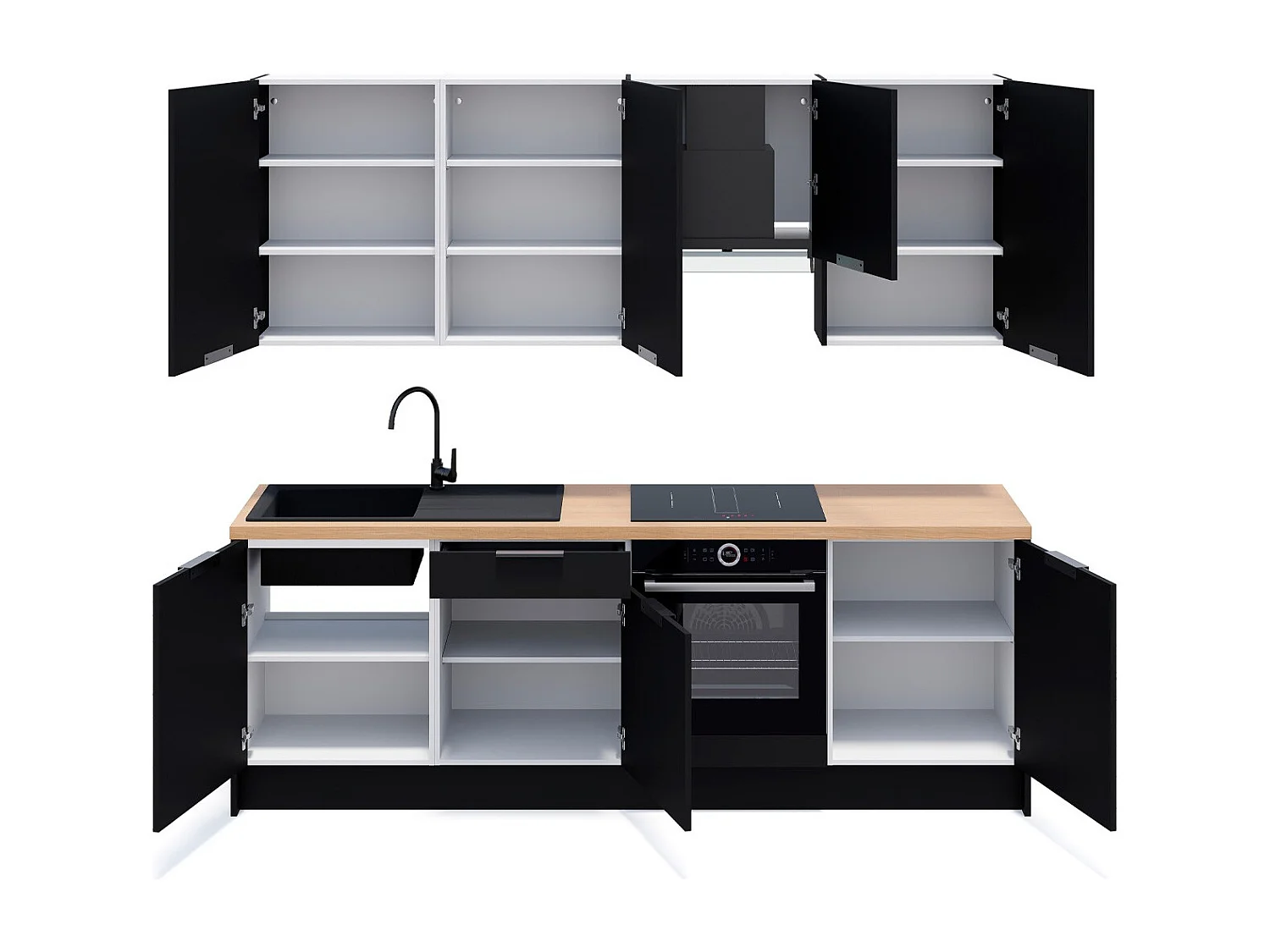 Ensemble de 8 meubles de cuisine - L. 245 cm - noir - Luzia