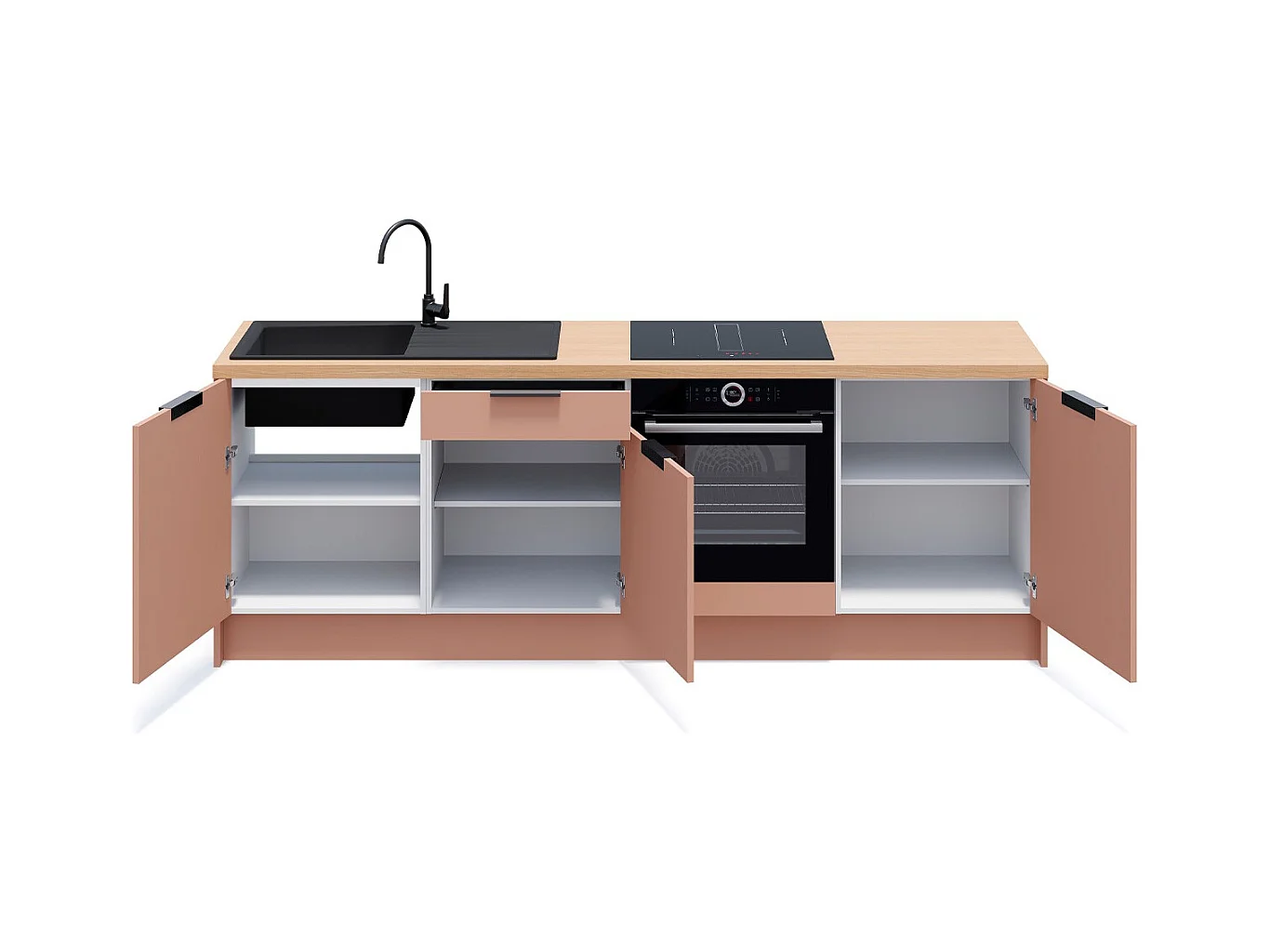 Meubles bas de cuisine - L. 245 cm - abricot - Luzia