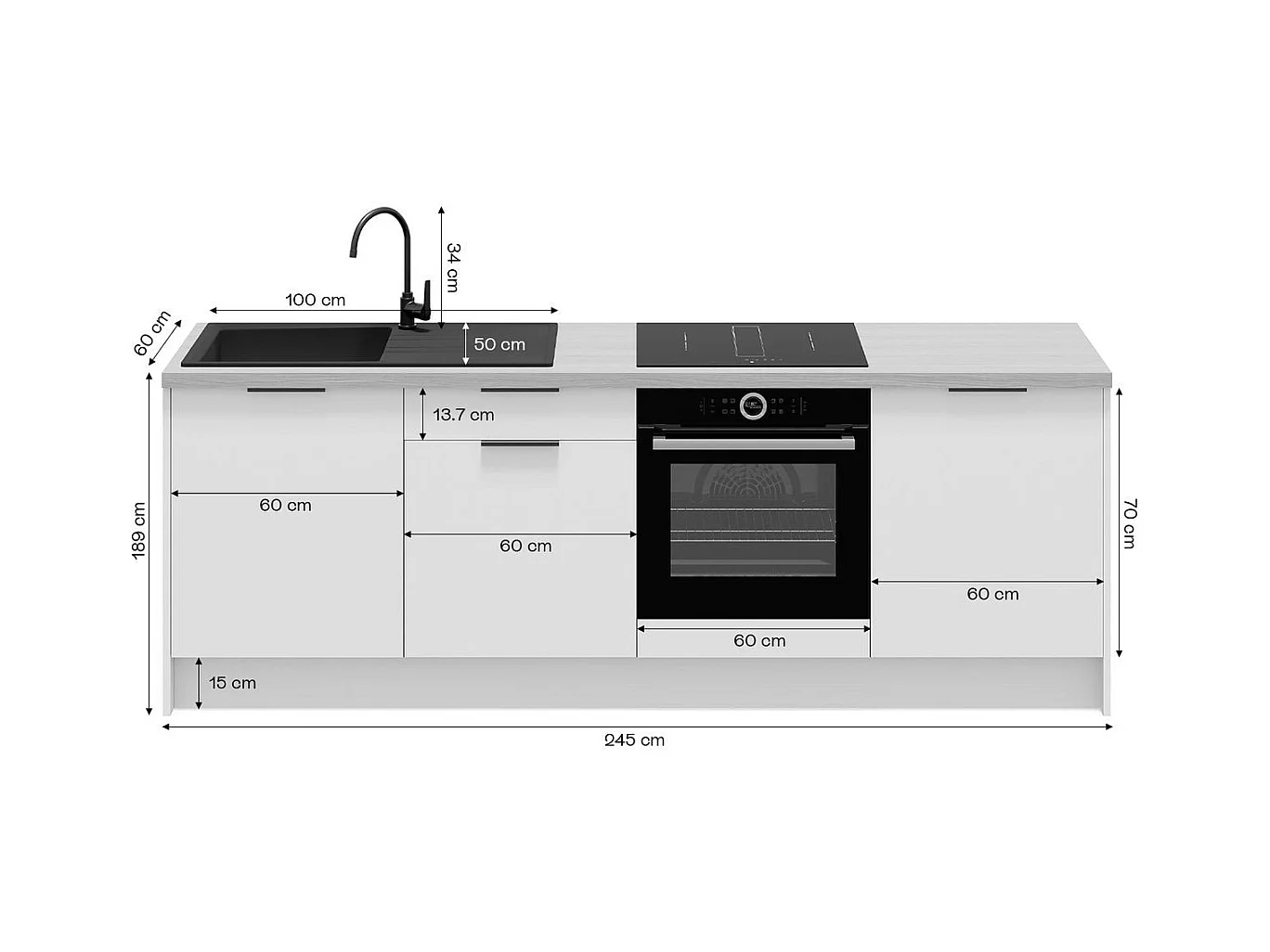 Meubles bas de cuisine - L. 245 cm - abricot - Luzia