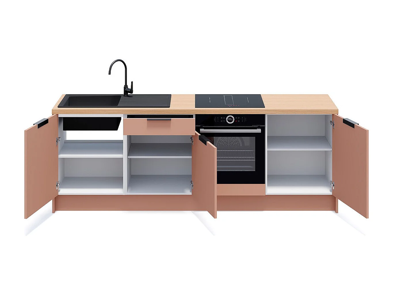 Meubles bas de cuisine - L. 245 cm - abricot - Luzia