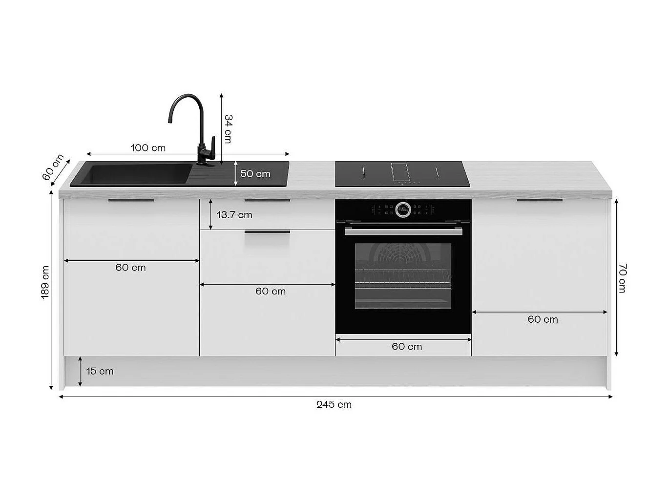Meubles bas de cuisine - L. 245 cm - abricot - Luzia