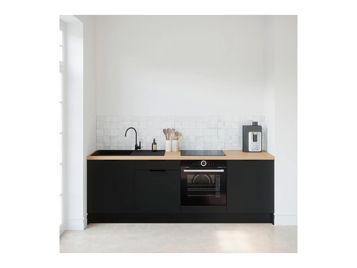 Meubles bas de cuisine - L. 245 cm - noir - Luzia