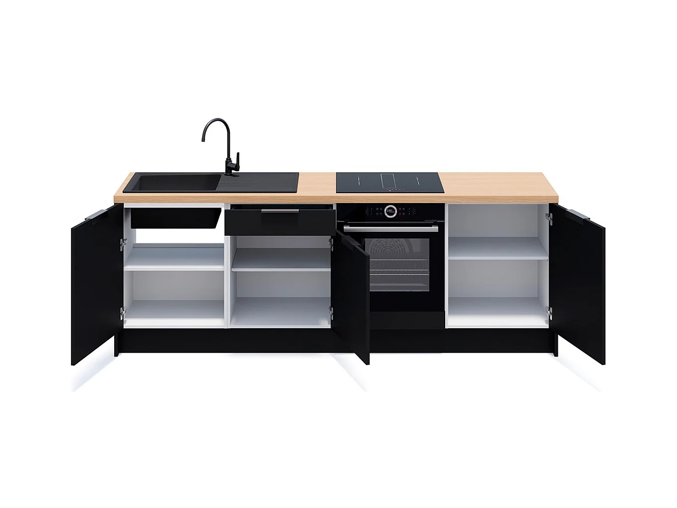 Meubles bas de cuisine - L. 245 cm - noir - Luzia