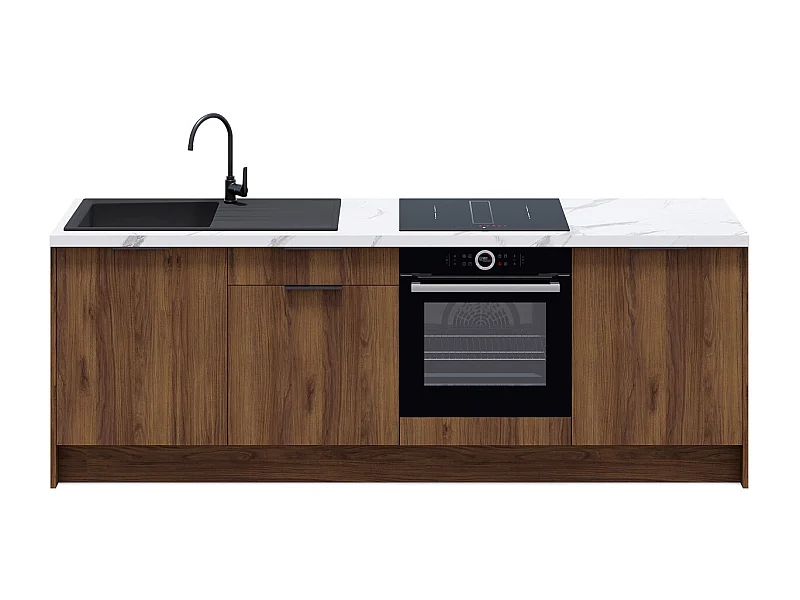 Meubles bas de cuisine - L. 245 cm - noyer brun - Sierra