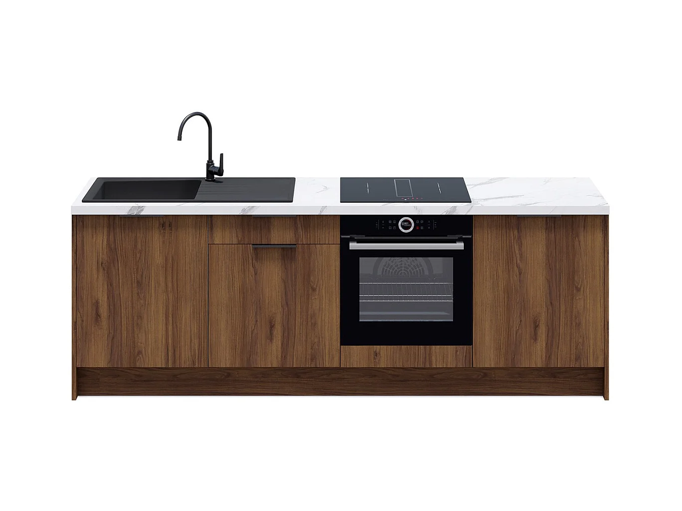 Meubles bas de cuisine - L. 245 cm - noyer brun - Sierra