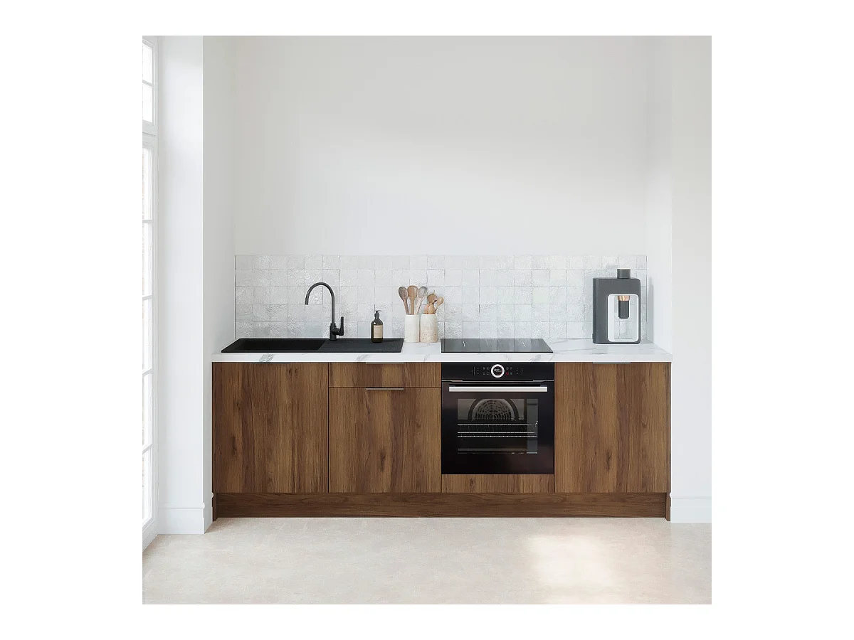 Meubles bas de cuisine - L. 245 cm - noyer brun - Sierra