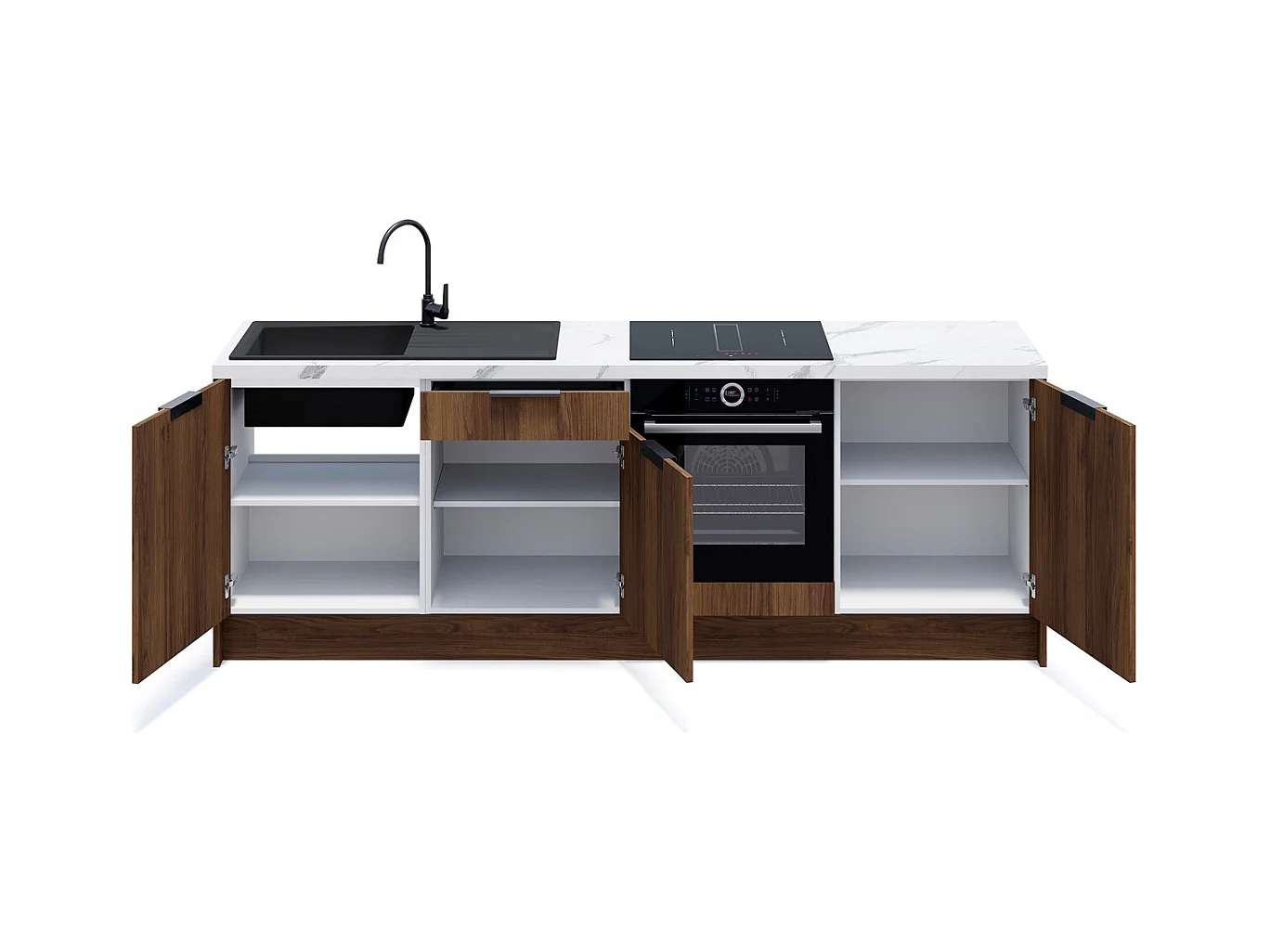 Meubles bas de cuisine - L. 245 cm - noyer brun - Sierra