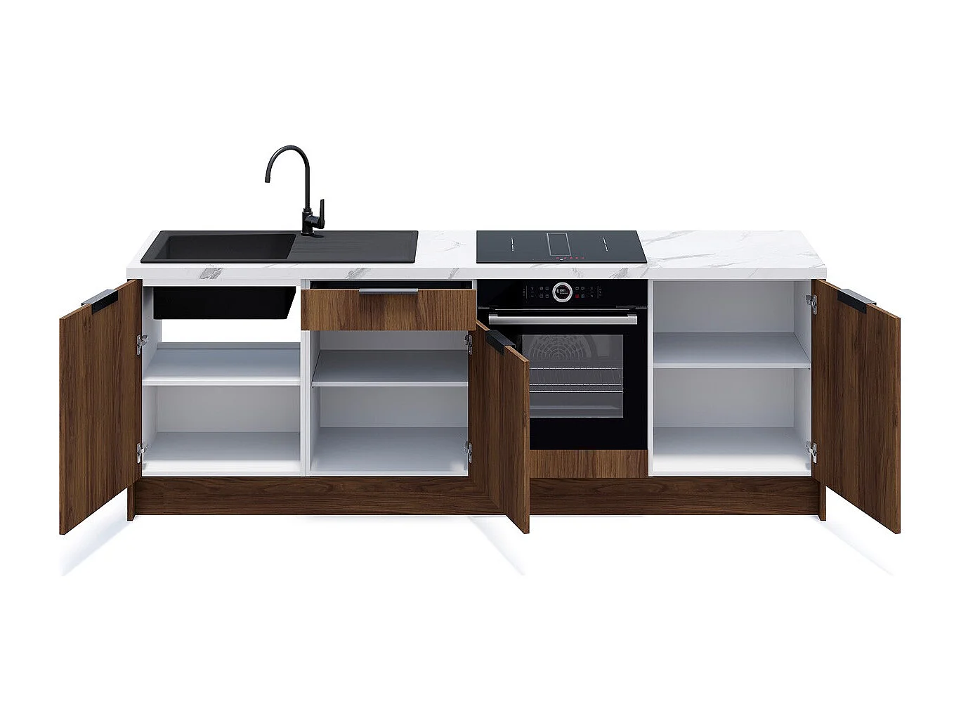 Meubles bas de cuisine - L. 245 cm - noyer brun - Sierra