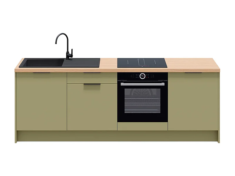 Meubles bas de cuisine - L. 245 cm - vert olive - Luzia