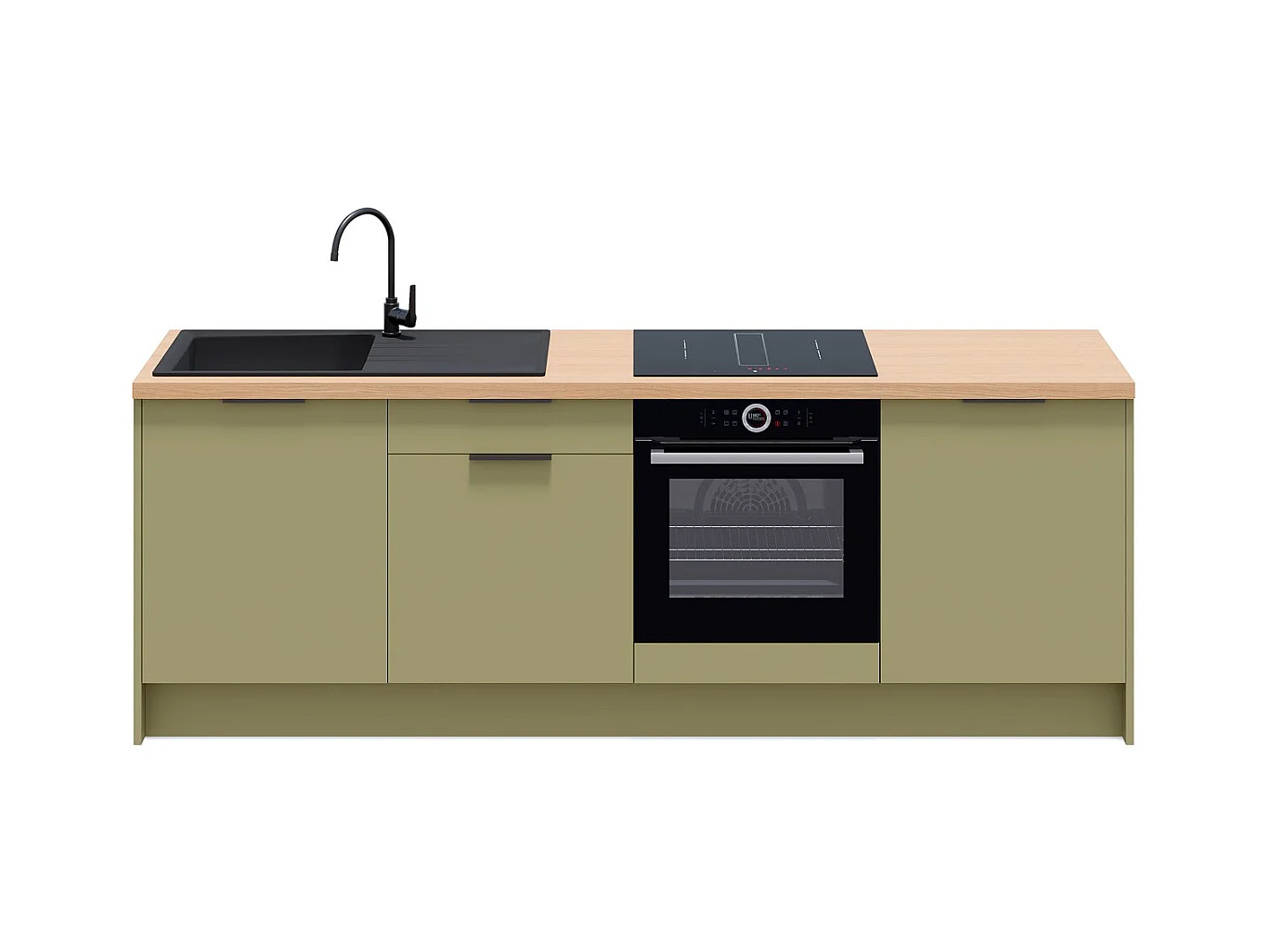 Meubles bas de cuisine - L. 245 cm - vert olive - Luzia