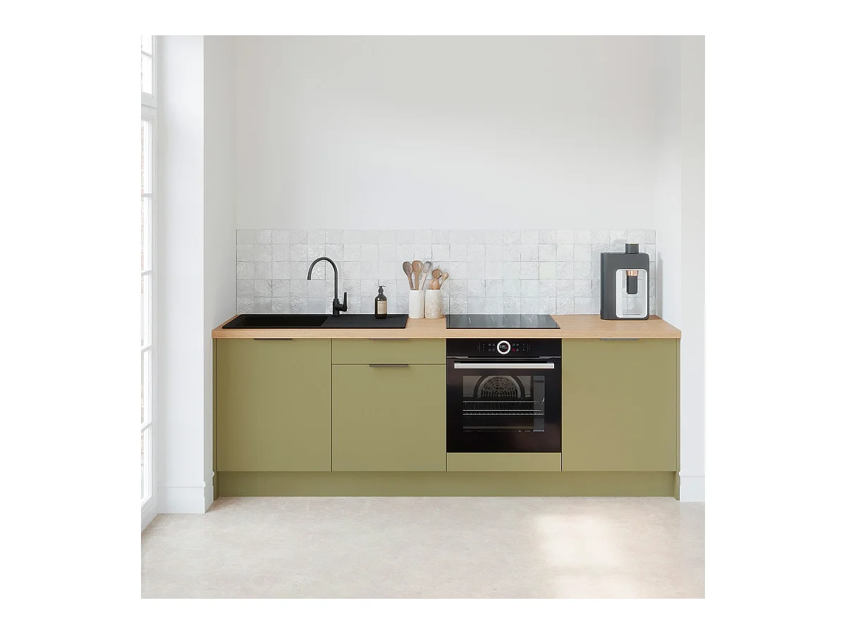 Meubles bas de cuisine - L. 245 cm - vert olive - Luzia