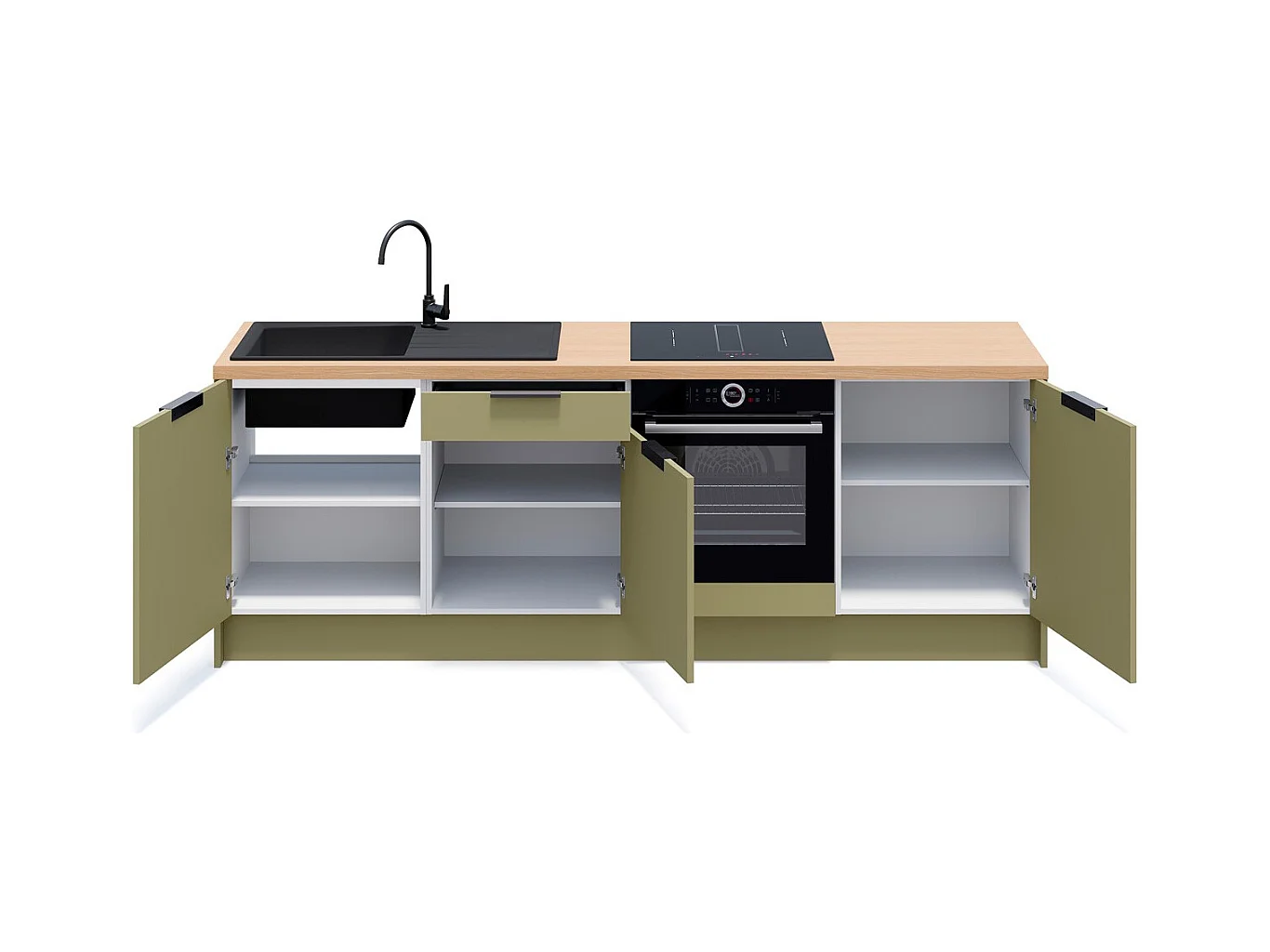 Meubles bas de cuisine - L. 245 cm - vert olive - Luzia