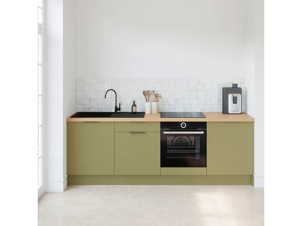 Meubles bas de cuisine - L. 245 cm - vert olive - Luzia
