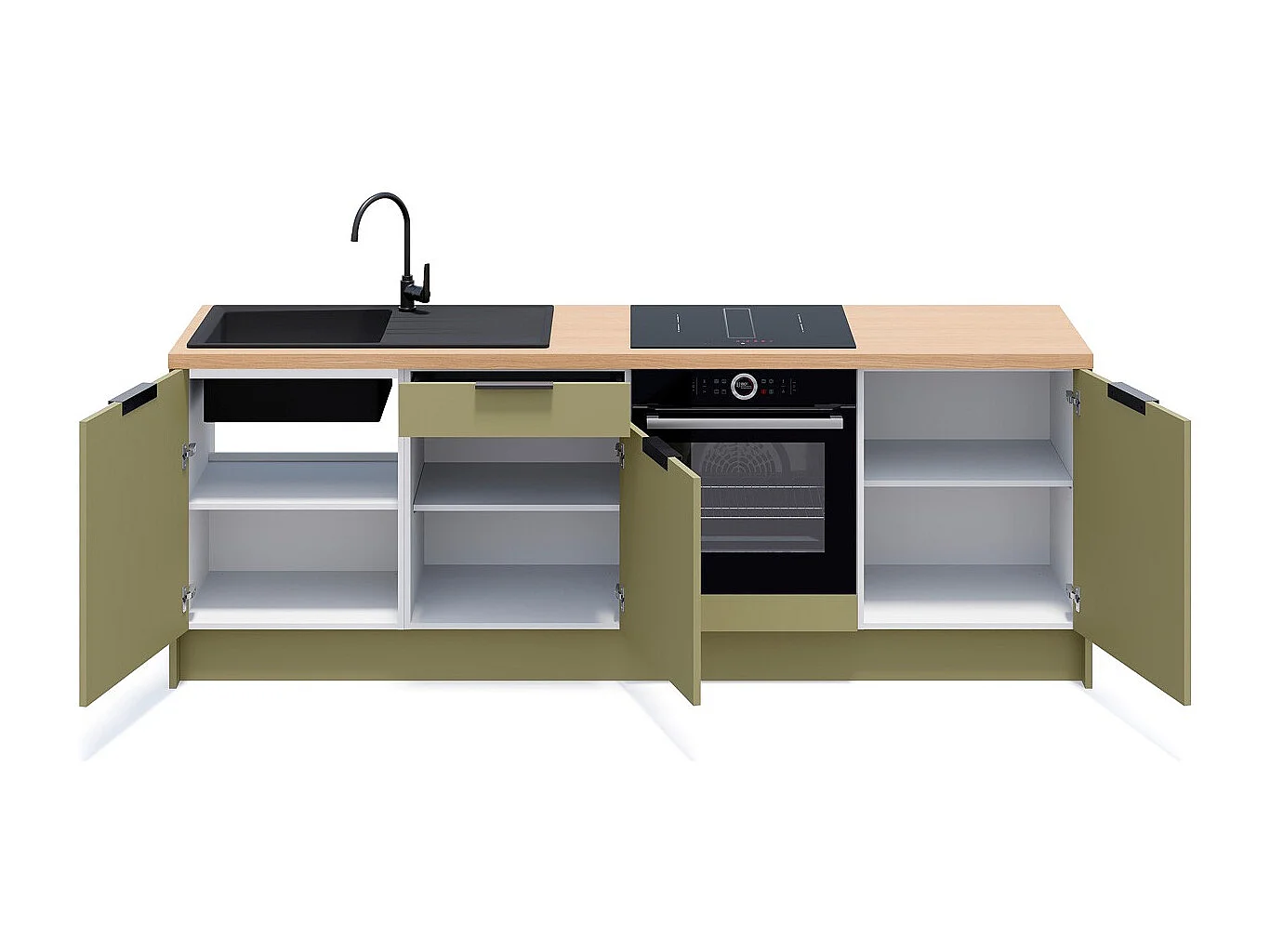 Meubles bas de cuisine - L. 245 cm - vert olive - Luzia