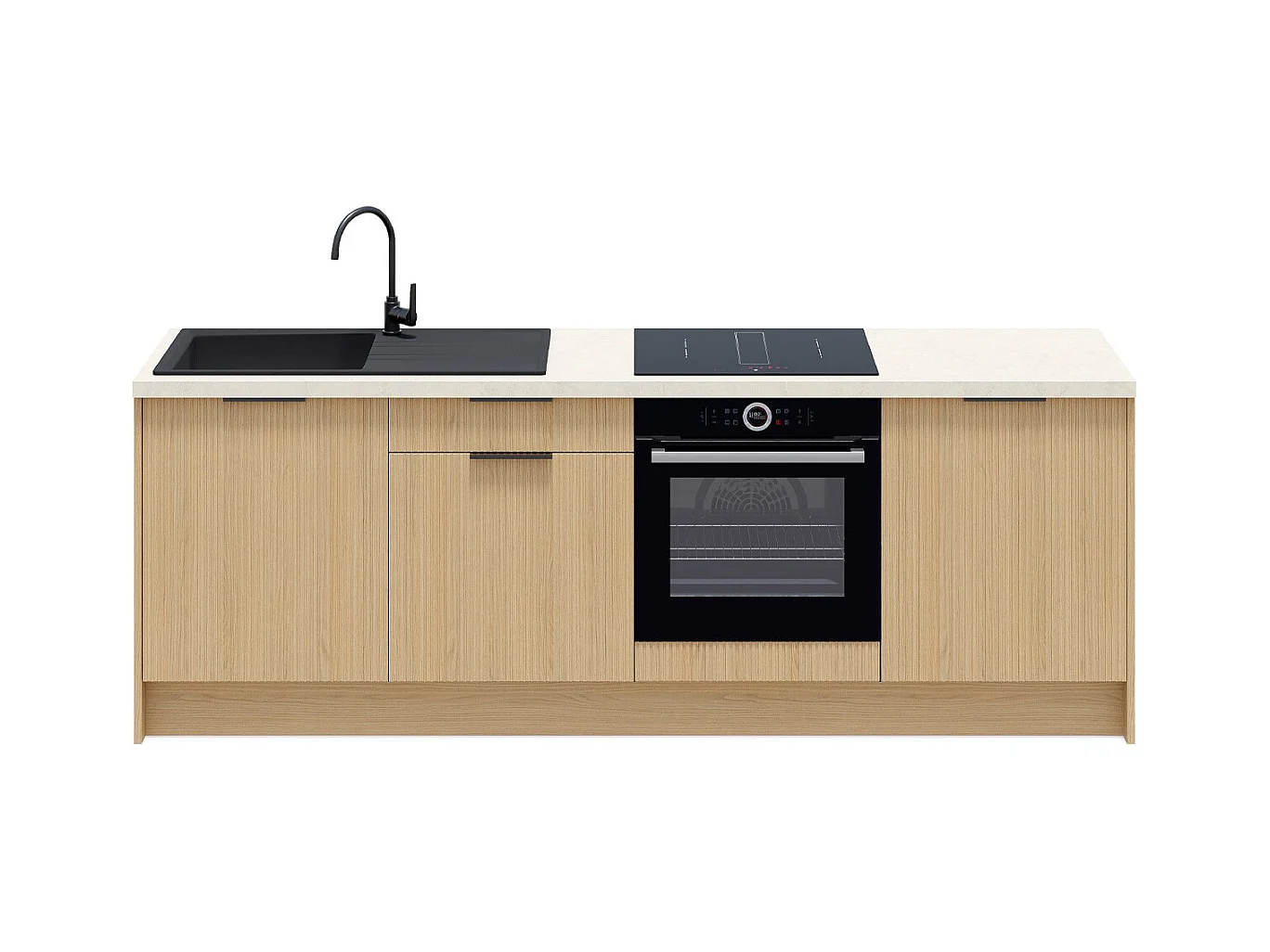 Meubles bas de cuisine - L. 245 cm - chêne clair cannelé - Sierra Mix