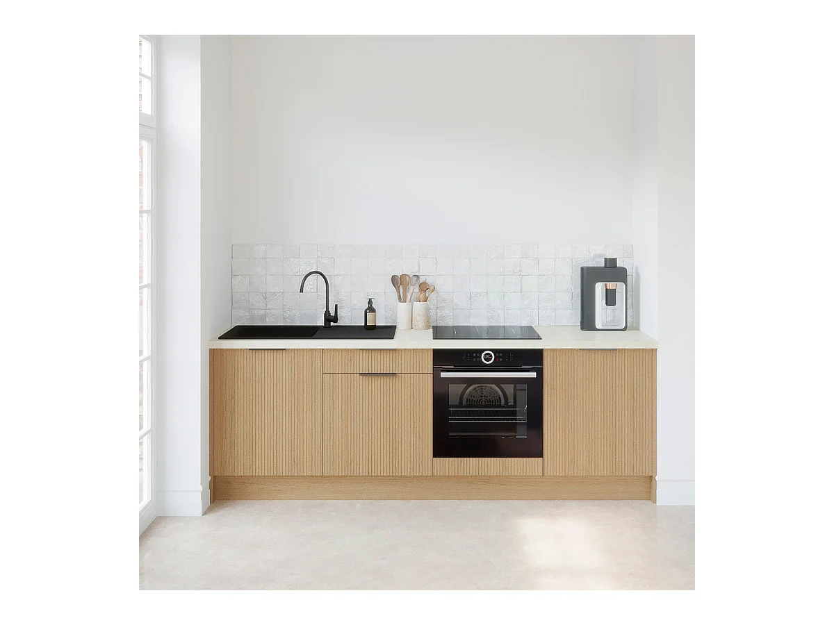 Meubles bas de cuisine - L. 245 cm - chêne clair cannelé - Sierra Mix