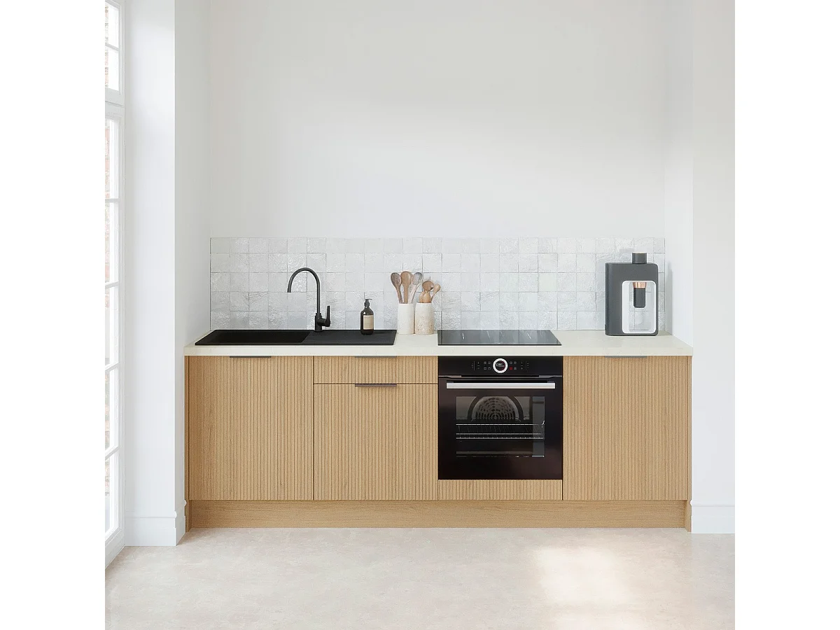 Meubles bas de cuisine - L. 245 cm - chêne clair cannelé - Sierra Mix