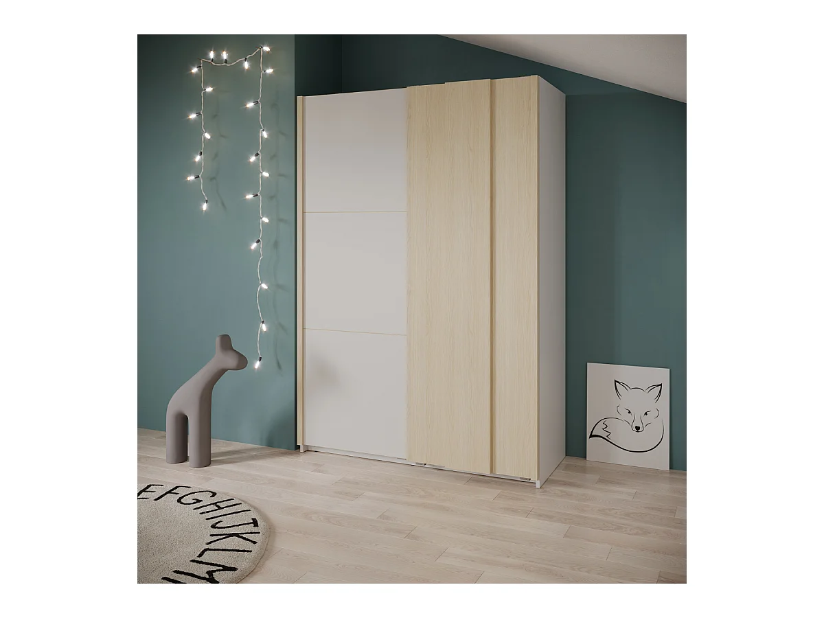 Kast met 2 schuifdeuren in wit en eikenfineer, L140,1 cm - HEVA