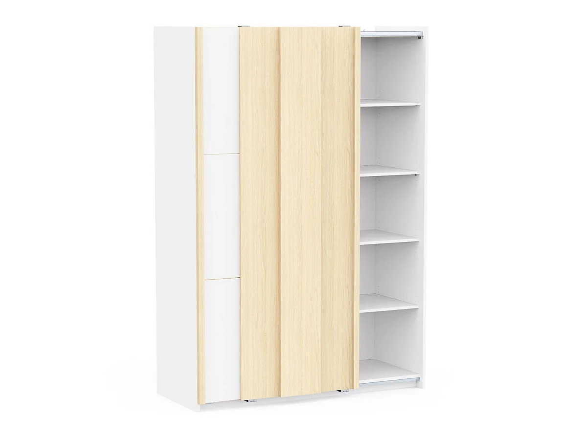 Szafa z 2 drzwiami przesuwnymi, wykończenie biały i dąb, L140,1 cm - HEVA