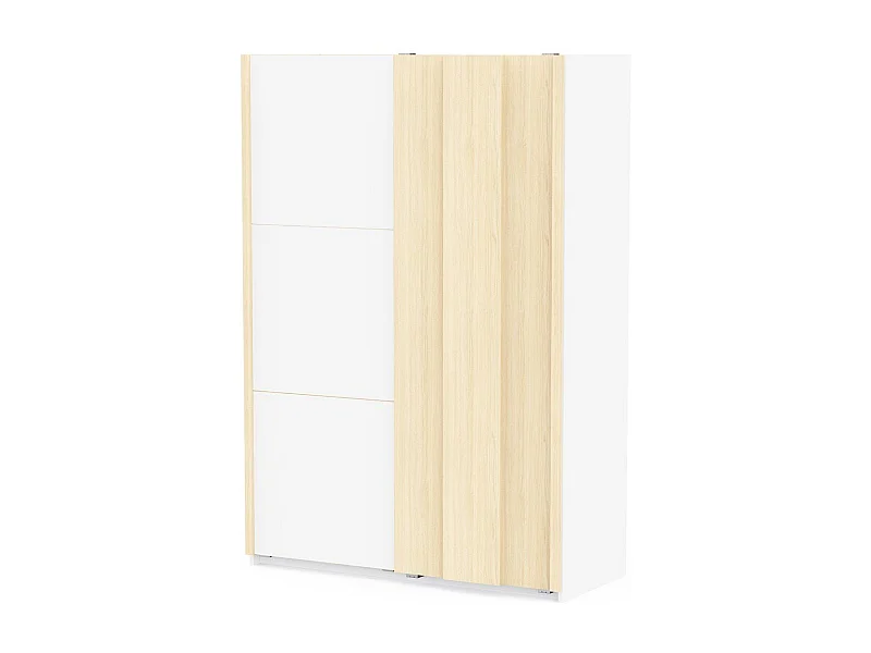 Armadio 2 porte scorrevoli decorato bianco e rovere di filo L140,1 cm - HEVA