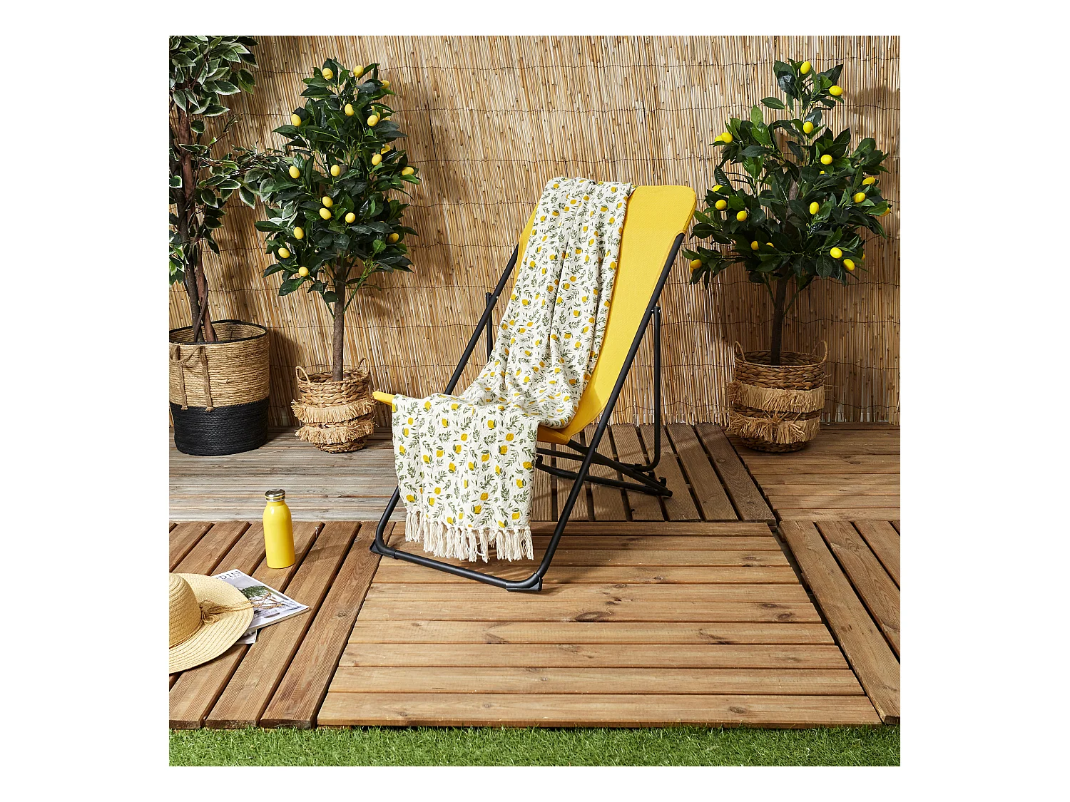 Plaid A Franges Bain De Soleil 125x150cm Jaune, Vert