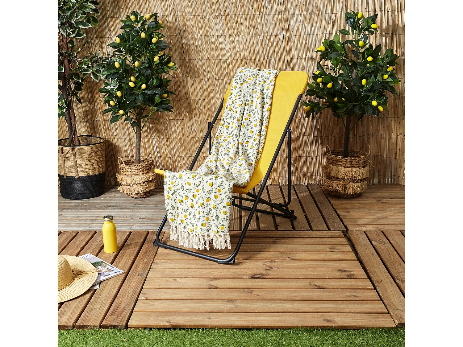 Plaid A Franges Bain De Soleil 125x150cm Jaune, Vert