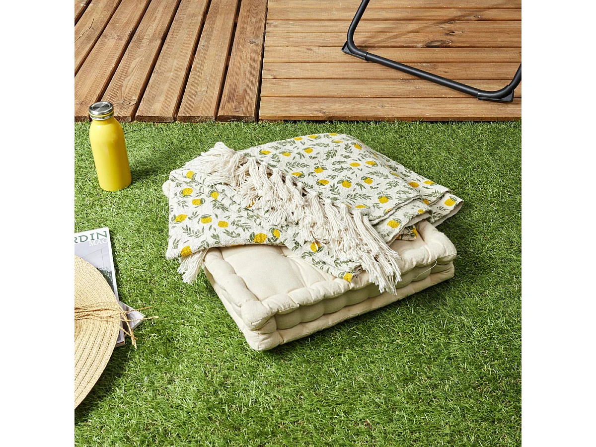 Plaid A Franges Bain De Soleil 125x150cm Jaune, Vert