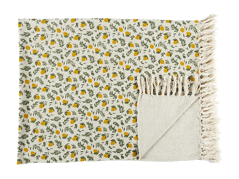 Plaid A Franges Bain De Soleil 125x150cm Jaune, Vert