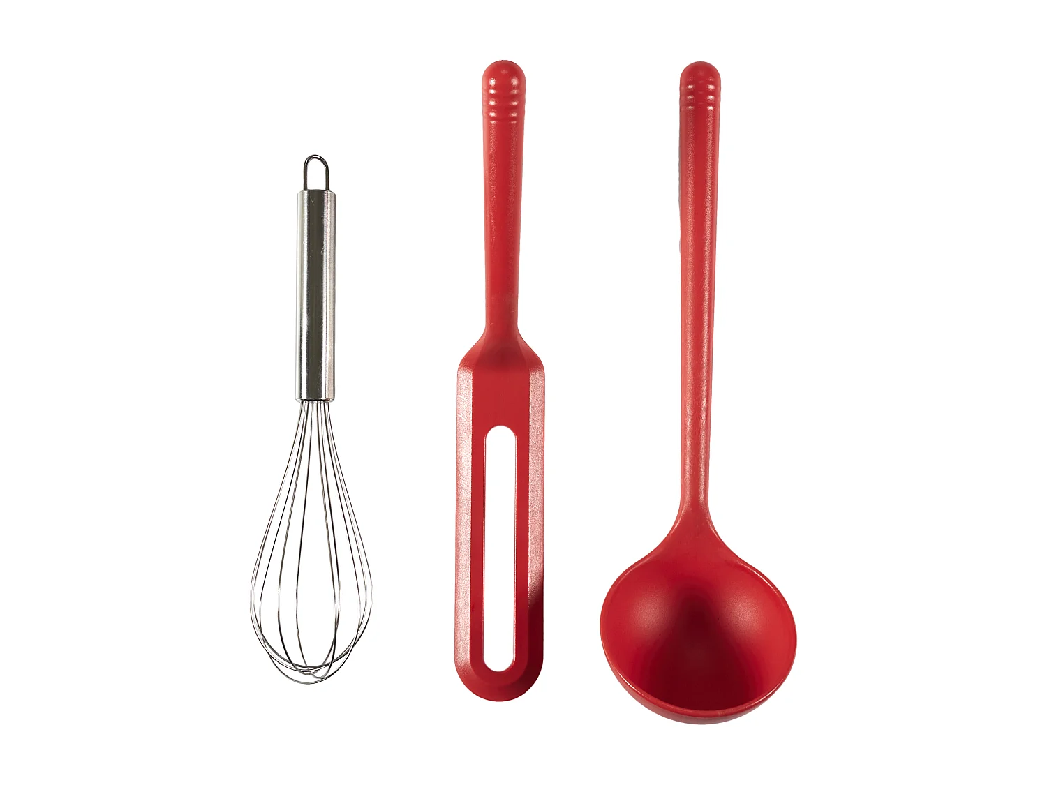 Set 3 Ustensiles Avec Verre Doseur Rouge, Transparent