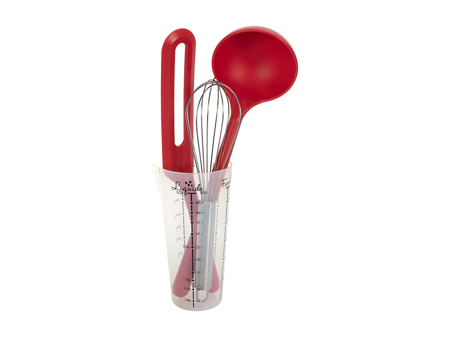 Set 3 Ustensiles Avec Verre Doseur Rouge, Transparent