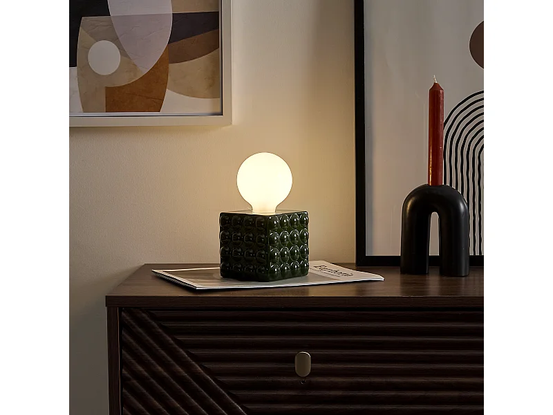 Lampe Ceramique Vert Foret A Piles Vert