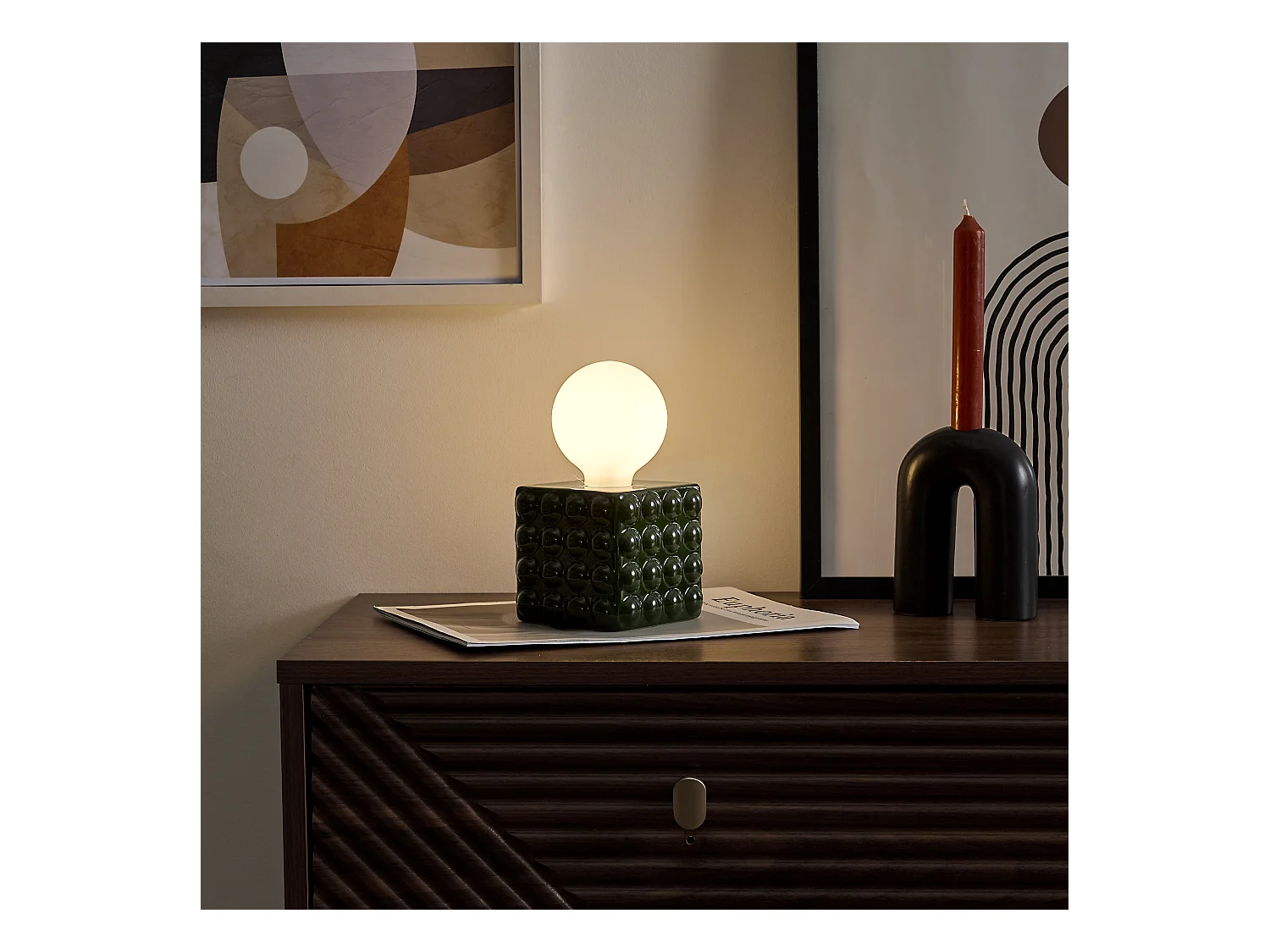 Lampe Ceramique Vert Foret A Piles Vert