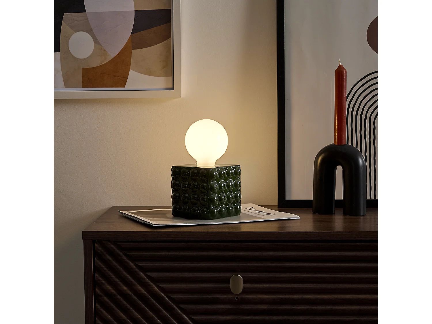 Lampe Ceramique Vert Foret A Piles Vert