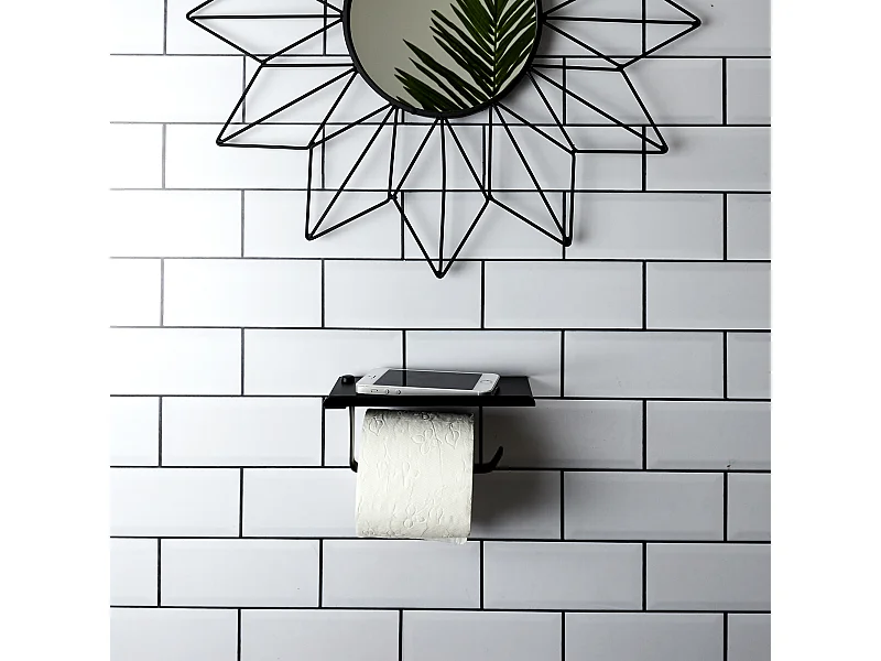 Dérouleur Papier WC avec Support Intégré en Acier Inoxydable Noir M18