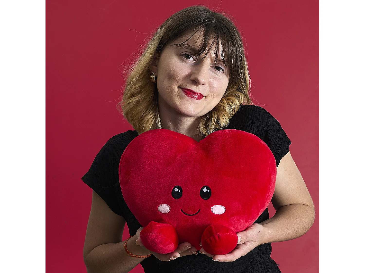 Peluche Cœur 14cm Rose, Rouge