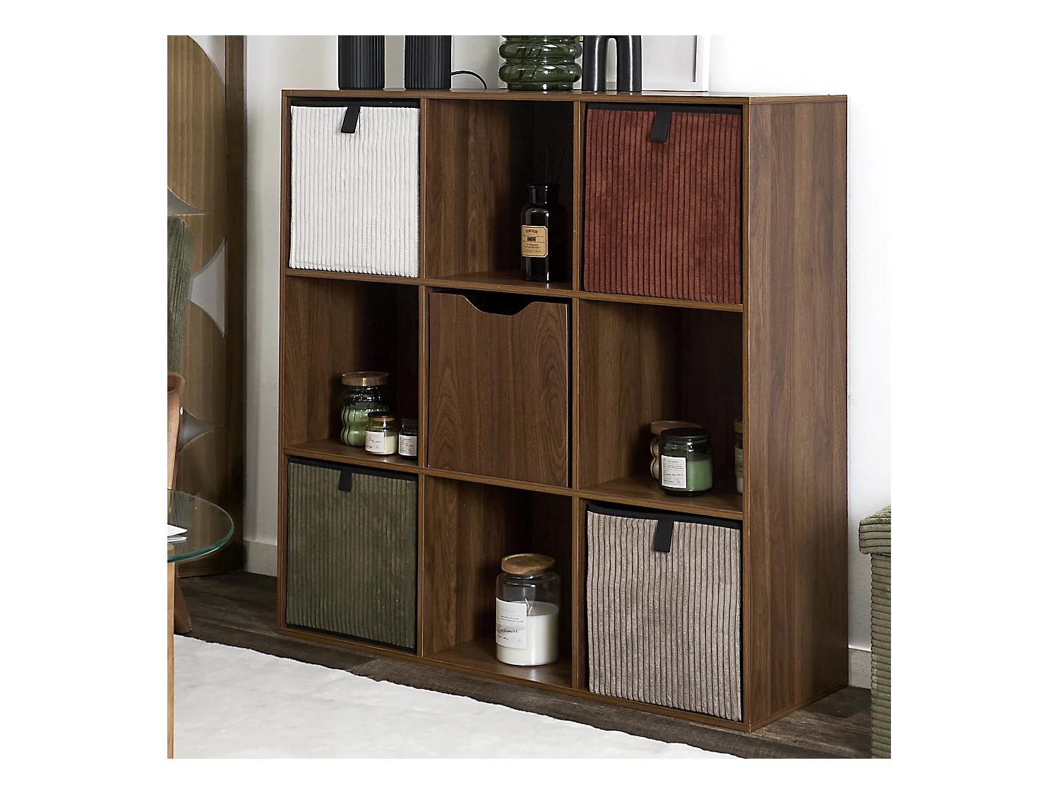 Cube De Rangement Pliable Bois Fonce 30x30cm Marron, Noir